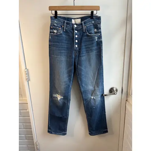 MOTHER Superior The Pixie Tomcat Ankle Jeans 27 Boho Distressed layered timeless Blue