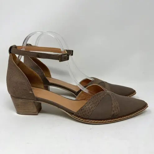 Sundance Yalon Gray Leather Pointed Toe Sandals Block Heel Ankle Strap Size 10