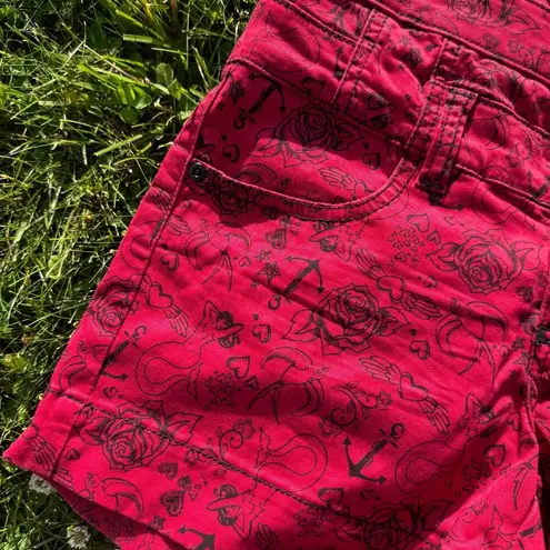 Women's LOVEsick Juniors Sz 5 Red Stretch Short Shorts Skull And Nautical Print