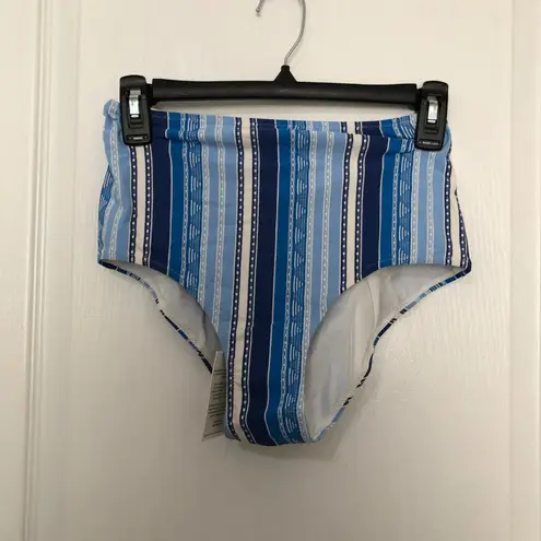 Lemlem Eshal High Waist Bikini Bottom Blue Striped Swimwear Size Small Stylish