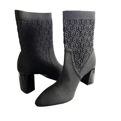 Impo Vikky Womens Black Knit Pointed Toe Block Heel Bootie Comfort