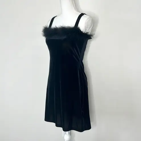 90s Vintage Velvet Feather Dress Black Size M