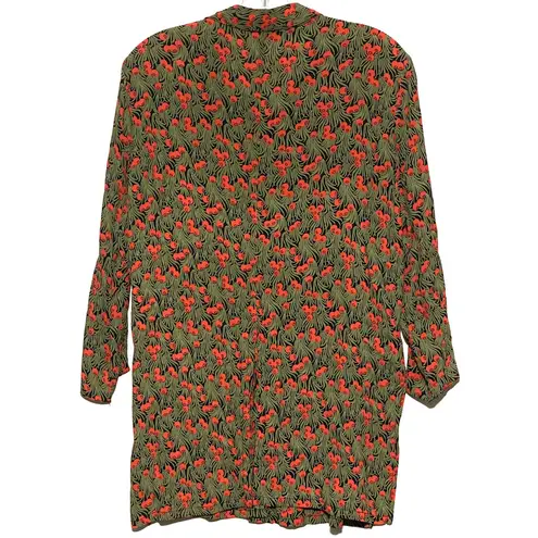 VTG Loco Lindo Cherry Rayon Tunic Button Top Women S Retro Artsy Unique Boho 90s Green