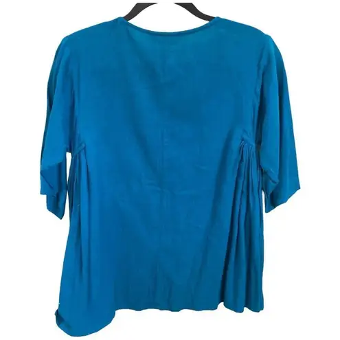 Roller Rabbit Teal Cotton Shirt White Embroidery Bohemian Size Small