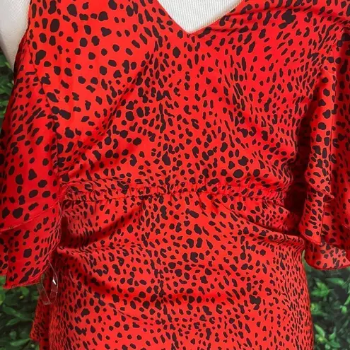 River Island  red ruffled animal print cold shoulder midi dress 10