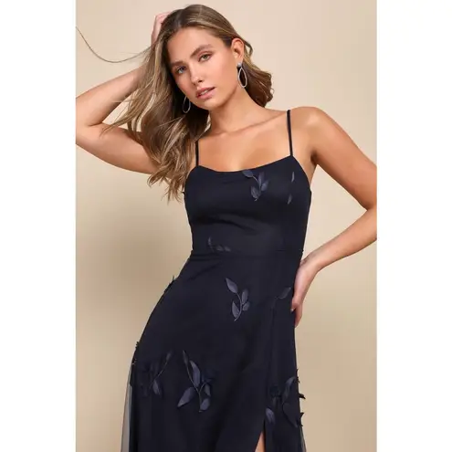 NWT Lulus Abundant Charm Navy Blue 3D Floral Applique Maxi Dress Cocktail Size S