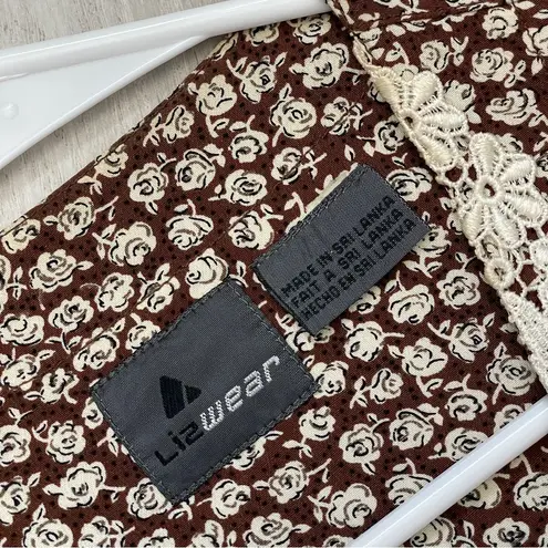 Vintage Floral Vest lace collar sleeveless womens Brown (size 6) cottage prairie