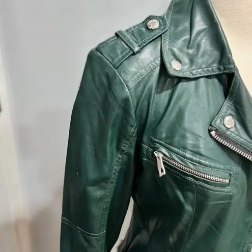 Guess  VINTAGE Dark Green Faux Leather Moto Jacket
