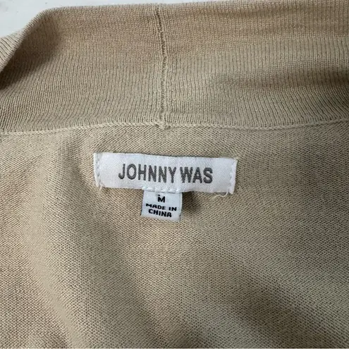 Johnny Was Beige Floral Embroidered Belted Silk Cashmere Long Cardigan Size M