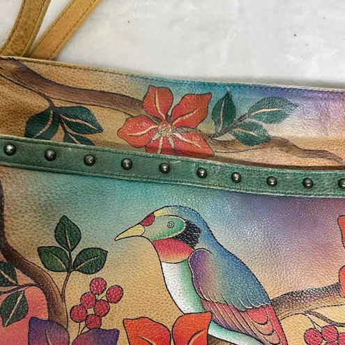 Anna Hand Painted Leather Crossbody Messenger Flap Bag with built in wallet like