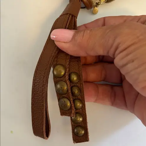 GOLD SEQUIN BEADED WRISTLET WITH BROWN LEATHER NO BRAND TAG MADE IN INDIA