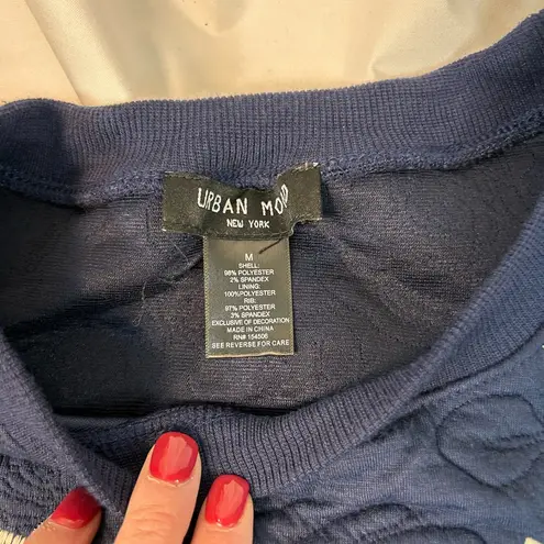 Francesca's Urban Mood quilted floral embroidered navy sweatshirt Size Medium Blue