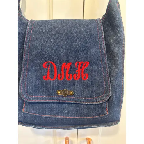 Denim Crossbody Bag Red Monogram DMH Stitching Casual Everyday FS originals Blue