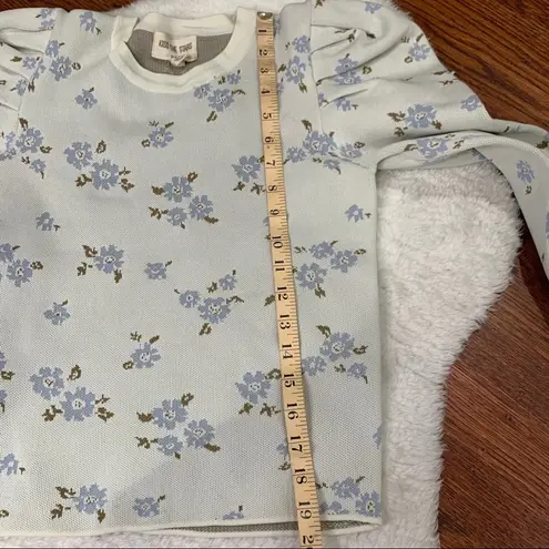 Grey Blue Floral Vintage Cottagecore Puff Sleeve Cropped Top Size Small NWT