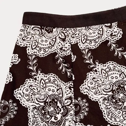 Talbots  Skirt Brown White Paisley Floral Cotton A-Line Flare Circle Skirt Size 8