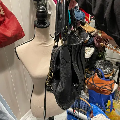 Botkier 90s-Y2K Botiker NY oversized black pebbled leather half moon tassel hobo bag big