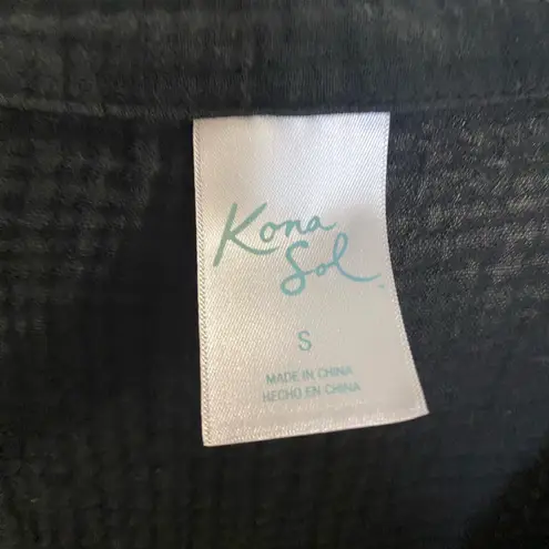 Kona Sol Black Blouse Lightweight Gauze Waffle Print L Large 3/4 Sleeve Bust 40