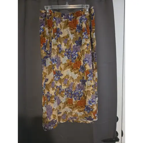 Vintage Prairie Skirt Medium Pink Floral, Midi Cotton Skirt, Womens Country Chic Tan