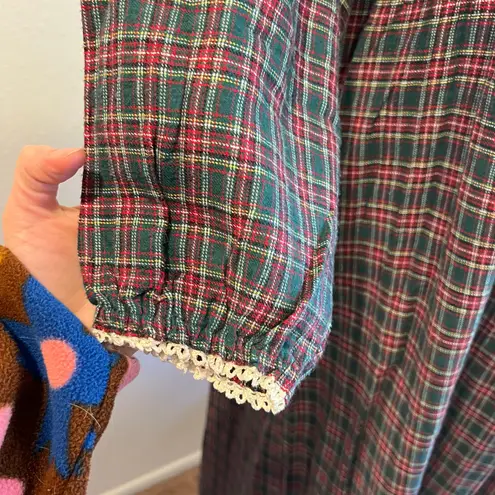 90s Miss Elaine Soft Cotton Flannel Long Sleeve Button Slip Nightgown Size Large Green