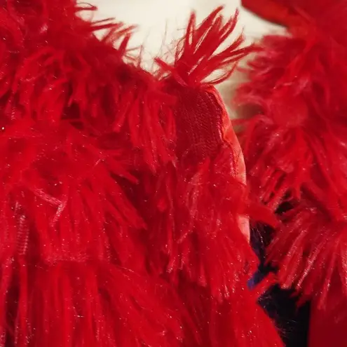 Red Faux Fur Jacket Shaggy Texture Flapper Small Short Coat Cover Size undefined