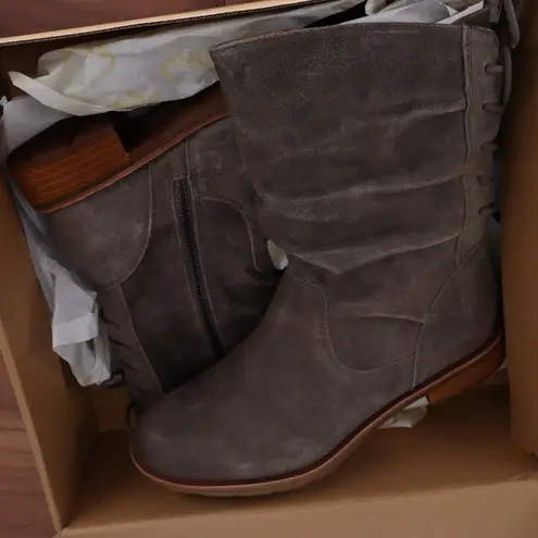 Sofft Sharnell Low Waterproof Taupe Suede Lace Up Side Zip Boots Women's Size 8 Tan