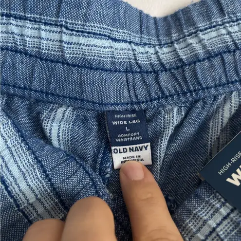 Old Navy  NWT Blue White Striped High-Waisted Linen-Blend Wide-Leg Pants