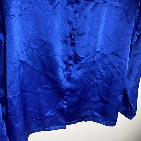 Inner Most Vintage Blue Satin Polyester Blouse Pajama Top Sleep Shirt Size Med