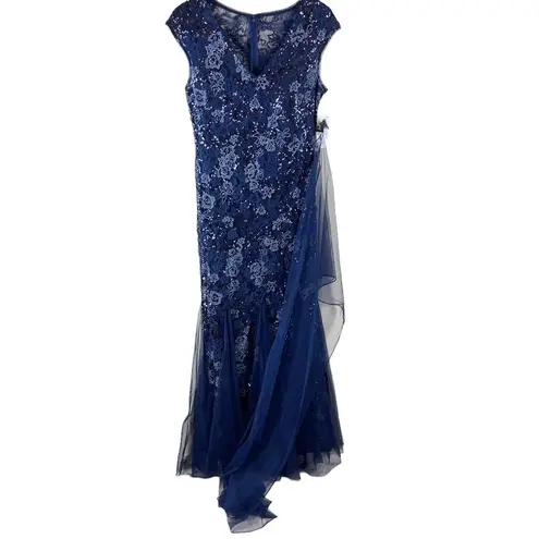 Alex Evenings Alex Navy Embellished Lace Gown & Shawl Size 10 NWT