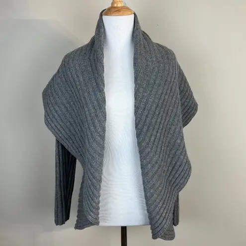 Garnet Hill Cardigan Sweater Small S/M Gray Open Front Ribbed Long Sleeve Knit