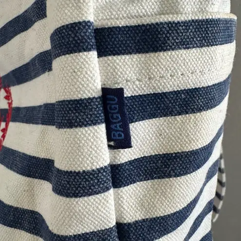 Baggu Navy and White Striped Drawstring Backpack