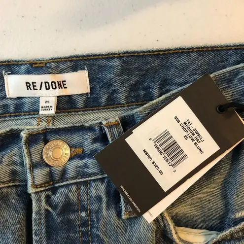 RE/DONE 90s Crop Low Slung Jeans Denim Button Fly Distress Straight Blue 25 NWT