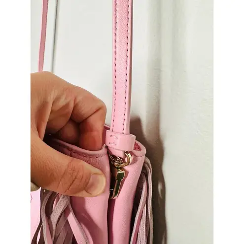 Maje Light Pink Smooth Leather Tassel Trimmed Magnetic Closure Clutch Bag Purse