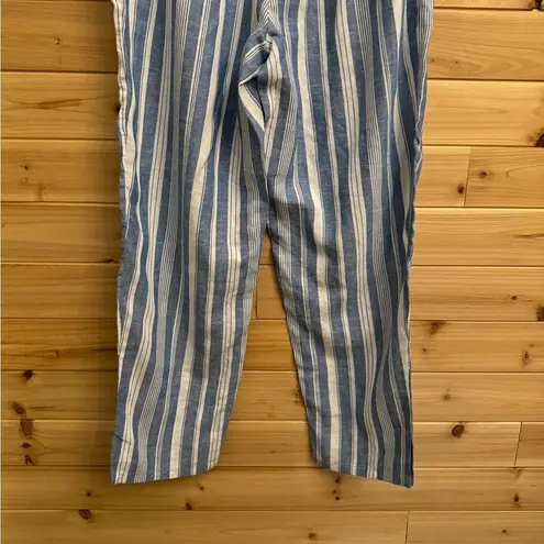 Maeve By Anthropologie Size 10 Linen Blend Vertical Striped Straight Leg Pants