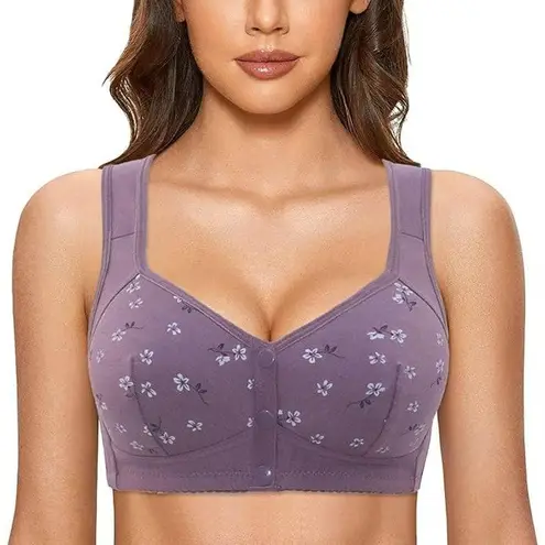 NWT ~ Purple Flowered Front Closure Push Up Senior Full Coverage Bra ~ Size 3X