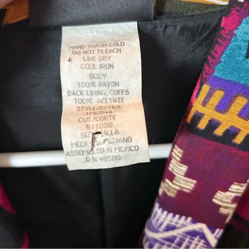 Vintage 90s Oversized Boho Blazer Karibo Western Aztec Print Black Size M