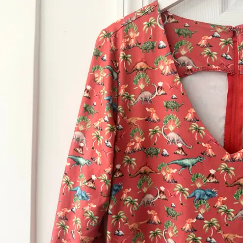 Dolly and Dotty Unique Vintage Red Billie Dinosaur Volcano Flared Midi Dress 10 Orange