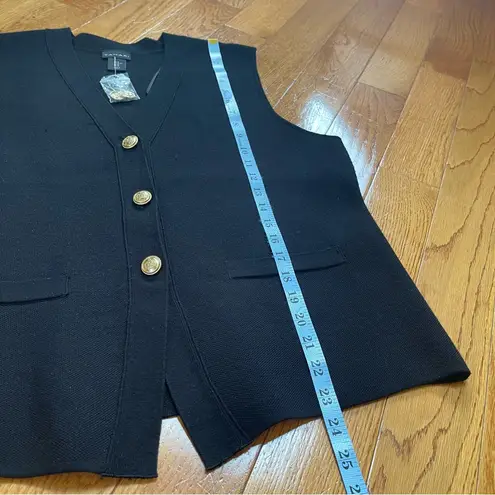 Tahari jacquard knit vest with gold metallic buttons black Sz XL