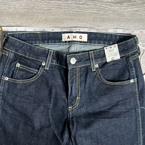 NEW Amo Womens Blue Mid Rise Bow Hem Straight Leg Ankle Jeans Size 27