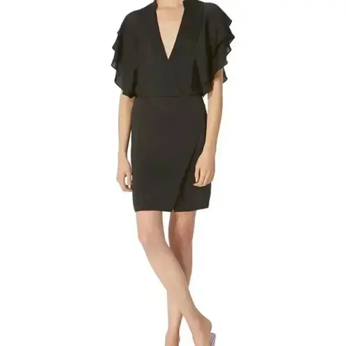 Avec Les Filles Medium Black Faux Wrap High Waist Ruffle Dress Size Medium