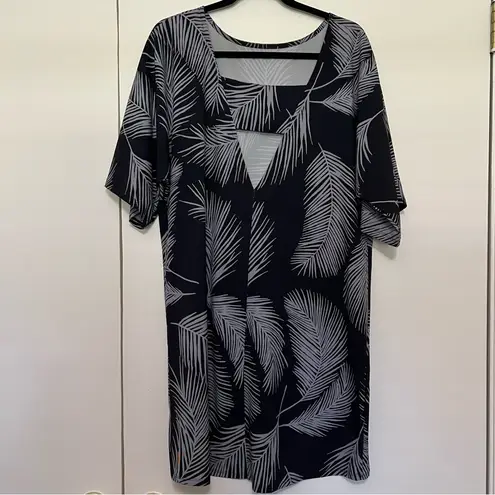 Lucy Palm Leaf Print Black Tunic Dress