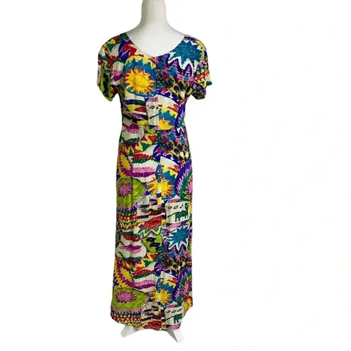 Jams World Vintage Sun Motif Colorful Shift Maxi Dress Size M
