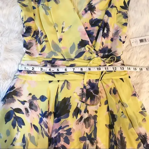 Eliza J Yellow Floral Print Chiffon Maxi Dress Sleeveless High Lo Hem Size 2 New