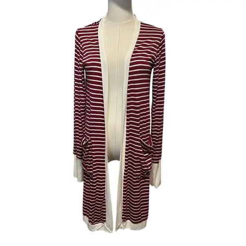 Magic Fit Open Jersey Cardigan X Long Sm USA Burgundy White Stripe Jersey Pocket Red