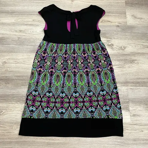 London Times Multicolor Cap Sleeve Above the Knee Dress Keyhole Back Size 10