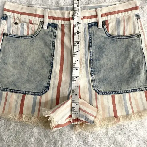 American Eagle White Colorful Striped High Rise Cut Off Boho Beach Mom Shorts 8