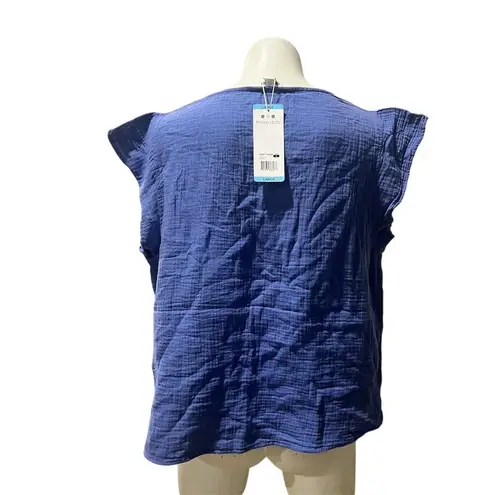 Three Dots Women's V-Neck Blouse Size L Periwinkle Blue Casual Top