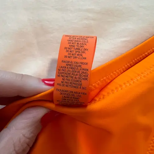 SKIMS Swim Bandeau Bikini Top and Mid Coverage Bottoms in Bright Orange Bikini Set