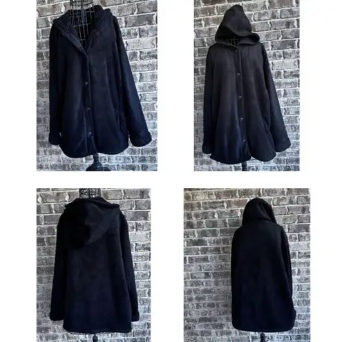 Cuddl Duds Black Hoodie Ladies 2XL Coat Sherpa Coatigan Fleece Lining Sn…