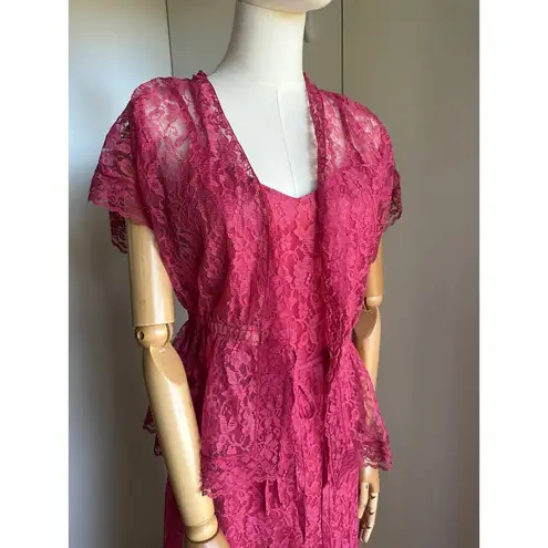 Vintage Lace Maxi Dress with Jacket Mauve Full Length Sundress Prom Size M/8 Pink Size M