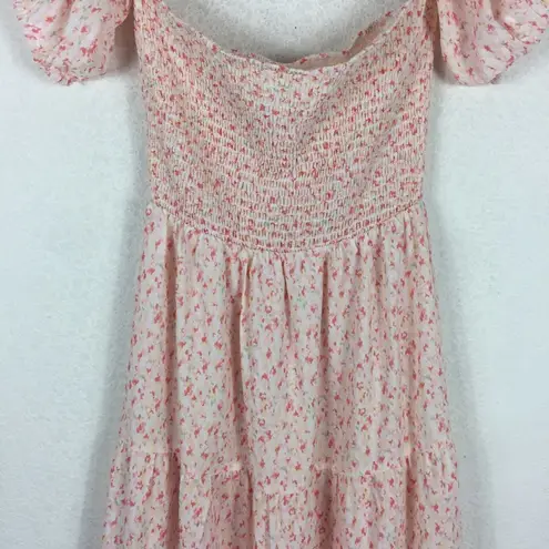 Heartloom Della Pink Floral Smocked Puff Sleeve Midi Dress Small Coquette Girly